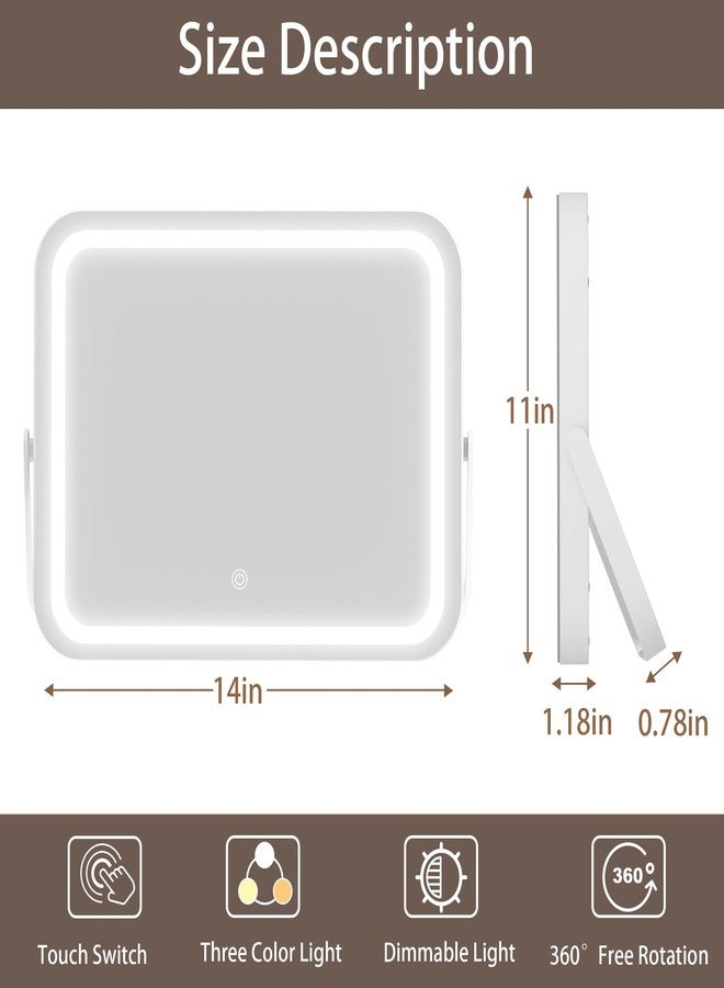 Hasipu مرآة زينة هاسيبُو بإضاءة، مرآة مكياج LED مقاس 14 × 10 بوصة، 3 أوضاع إضاءة، تحكم ذكي باللمس، قابلة للتعتيم، دوران 360 درجة، إطار أبيض مستطيل، مع عدسة مكبرة 5x - Image 2